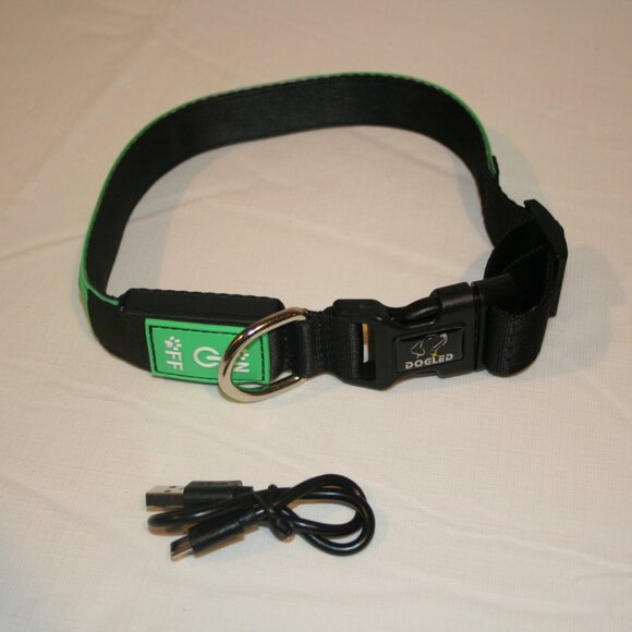 DOGLED Flashing LED Dog Collar Medium Green Fits 15.7-19.7" Neck NEW Pentagon - Picture 2 of 14